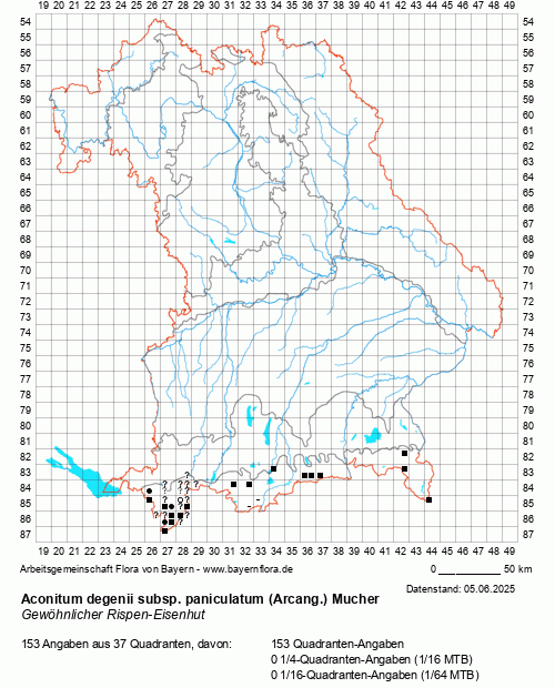 Die Verbreitungskarte zu Aconitum degenii subsp. paniculatum (Arcang.) Mucher wird geladen ...