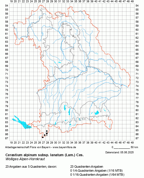 Die Verbreitungskarte zu Cerastium alpinum subsp. lanatum (Lam.) Ces. wird geladen ...