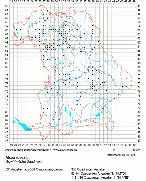 Die Verbreitungskarte zu Alcea rosea L. wird geladen ...