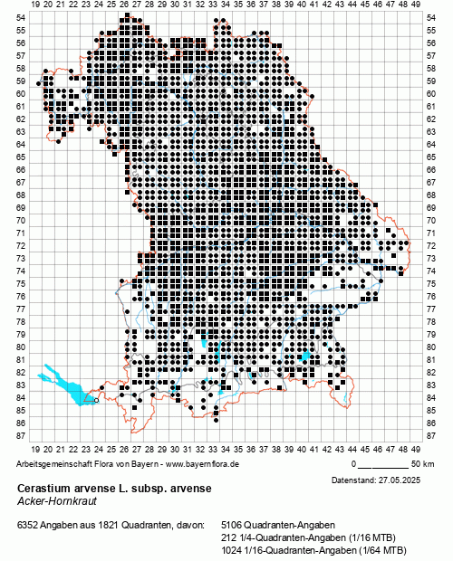 Die Verbreitungskarte zu Cerastium arvense L. subsp. arvense wird geladen ...