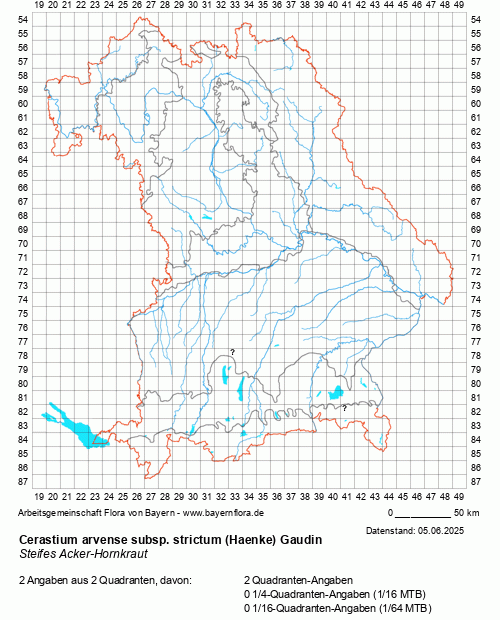 Die Verbreitungskarte zu Cerastium arvense subsp. strictum (Haenke) Gaudin wird geladen ...