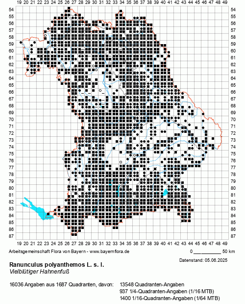 Die Verbreitungskarte zu Ranunculus polyanthemos L. s. l. wird geladen ...