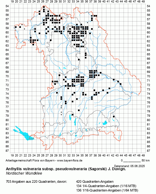 Die Verbreitungskarte zu Anthyllis vulneraria subsp. pseudovulneraria (Sagorski) J. Duvign. wird geladen ...