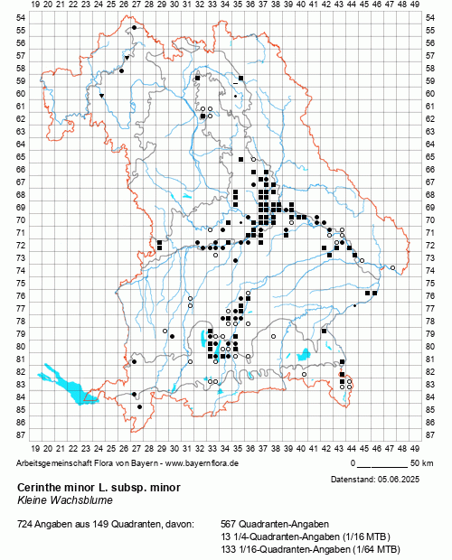 Die Verbreitungskarte zu Cerinthe minor L. subsp. minor wird geladen ...