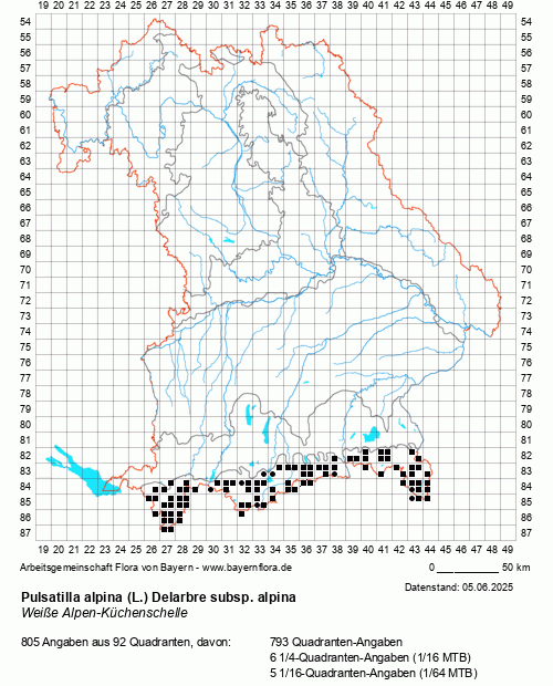 Die Verbreitungskarte zu Pulsatilla alpina (L.) Delarbre subsp. alpina wird geladen ...