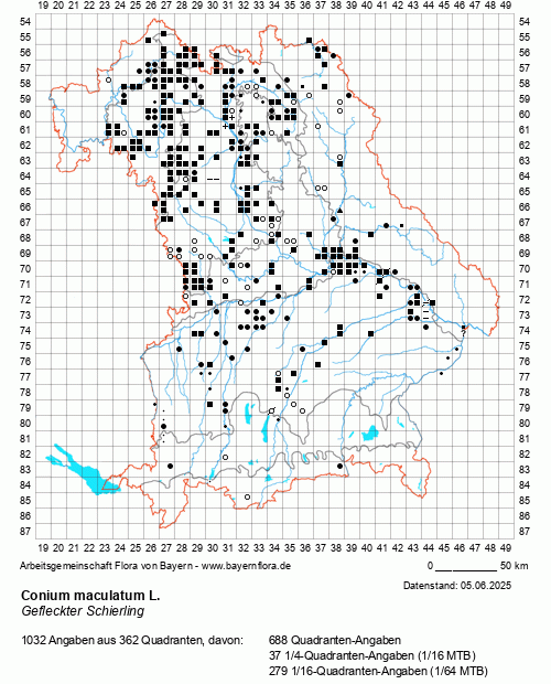 Die Verbreitungskarte zu Conium maculatum L. wird geladen ...