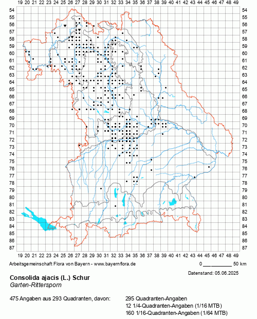 Die Verbreitungskarte zu Consolida ajacis (L.) Schur wird geladen ...