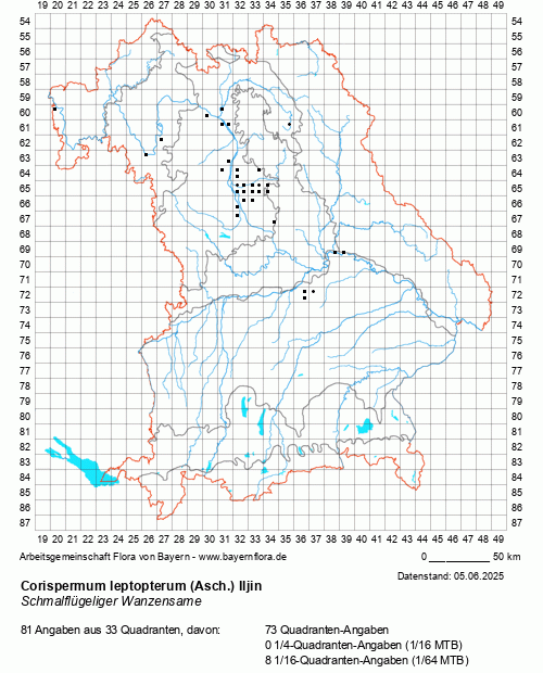 Die Verbreitungskarte zu Corispermum leptopterum (Asch.) Iljin wird geladen ...