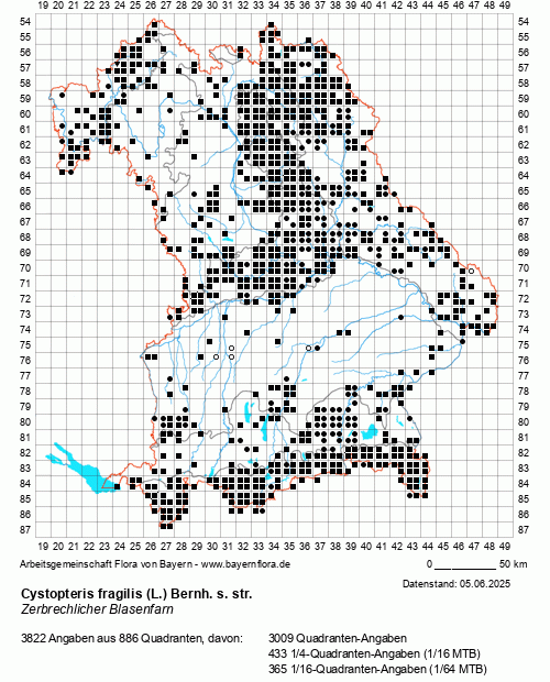 Die Verbreitungskarte zu Cystopteris fragilis (L.) Bernh. s. str. wird geladen ...