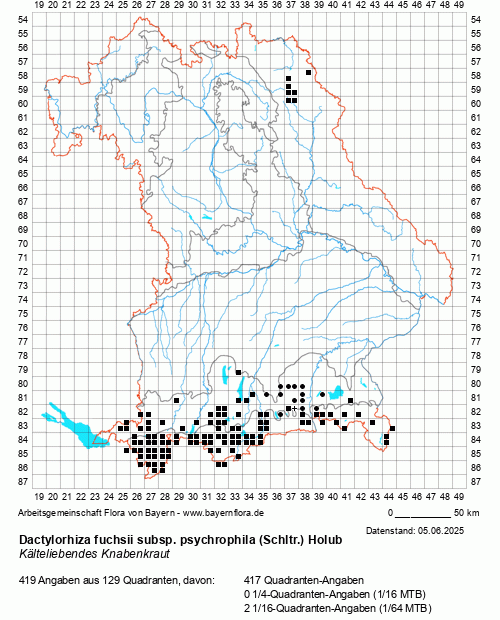 Die Verbreitungskarte zu Dactylorhiza fuchsii subsp. psychrophila (Schltr.) Holub wird geladen ...