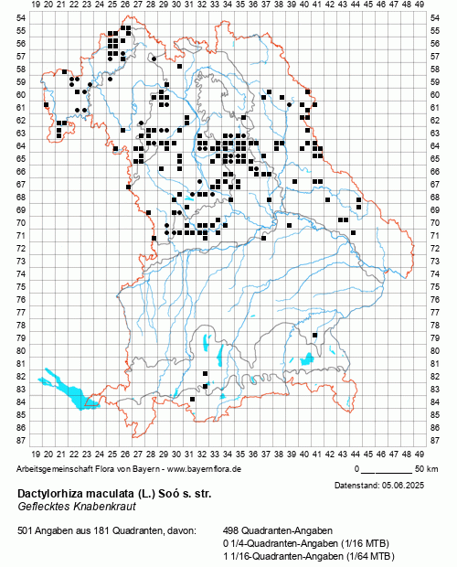 Die Verbreitungskarte zu Dactylorhiza maculata (L.) Soó s. str. wird geladen ...