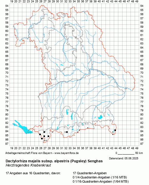 Die Verbreitungskarte zu Dactylorhiza majalis subsp. alpestris (Pugsley) Senghas wird geladen ...