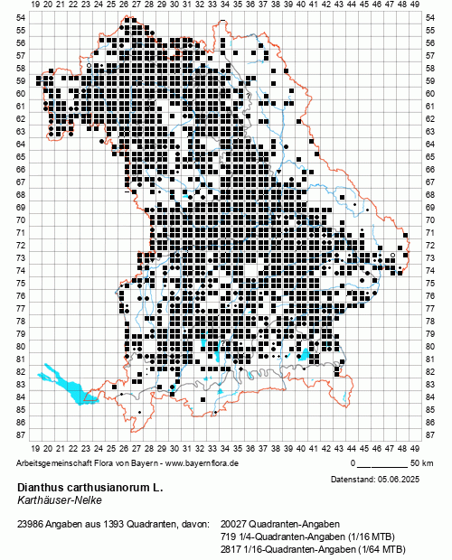 Die Verbreitungskarte zu Dianthus carthusianorum L. wird geladen ...