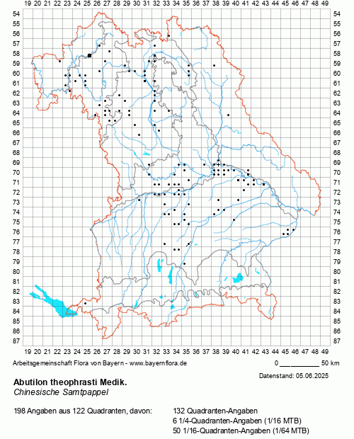 Die Verbreitungskarte zu Abutilon theophrasti Medik. wird geladen ...