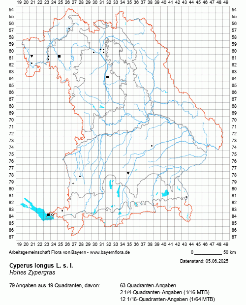 Die Verbreitungskarte zu Cyperus longus L. s. l. wird geladen ...