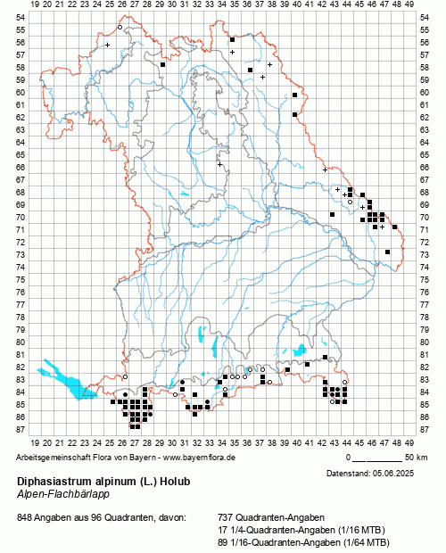 Die Verbreitungskarte zu Diphasiastrum alpinum (L.) Holub wird geladen ...