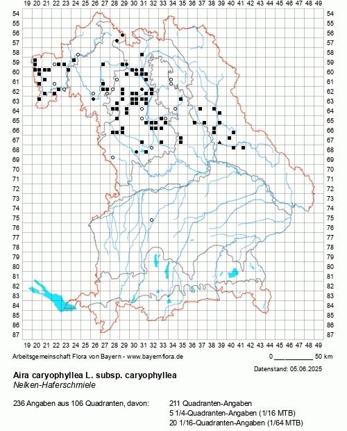 Die Verbreitungskarte zu Aira caryophyllea L. subsp. caryophyllea wird geladen ...