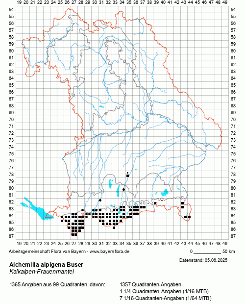 Die Verbreitungskarte zu Alchemilla alpigena Buser wird geladen ...
