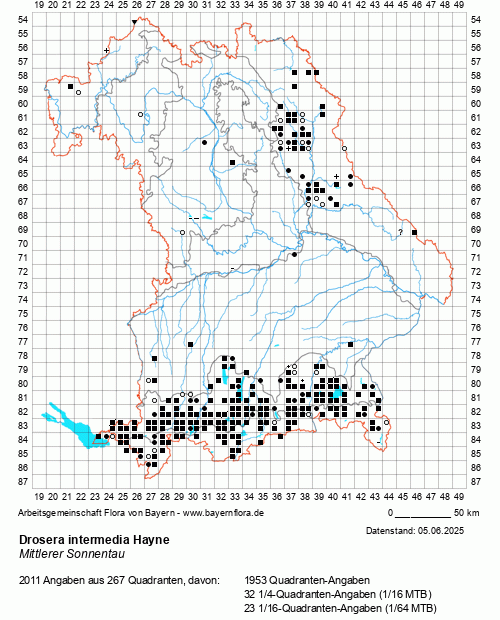 Die Verbreitungskarte zu Drosera intermedia Hayne wird geladen ...