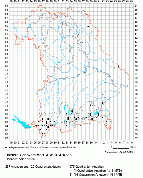 Die Verbreitungskarte zu Drosera x obovata Mert. & W. D. J. Koch wird geladen ...