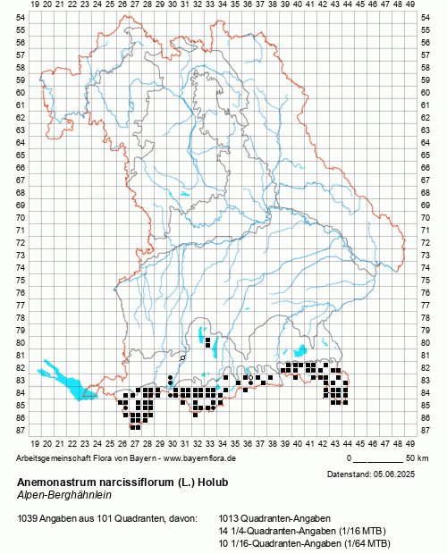 Die Verbreitungskarte zu Anemonastrum narcissiflorum (L.) Holub wird geladen ...
