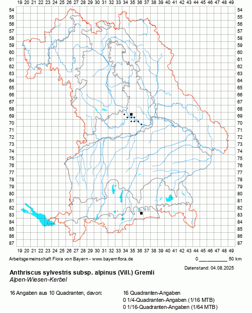 Die Verbreitungskarte zu Anthriscus sylvestris subsp. alpinus (Vill.) Gremli wird geladen ...