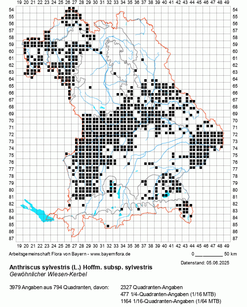 Die Verbreitungskarte zu Anthriscus sylvestris (L.) Hoffm. subsp. sylvestris wird geladen ...