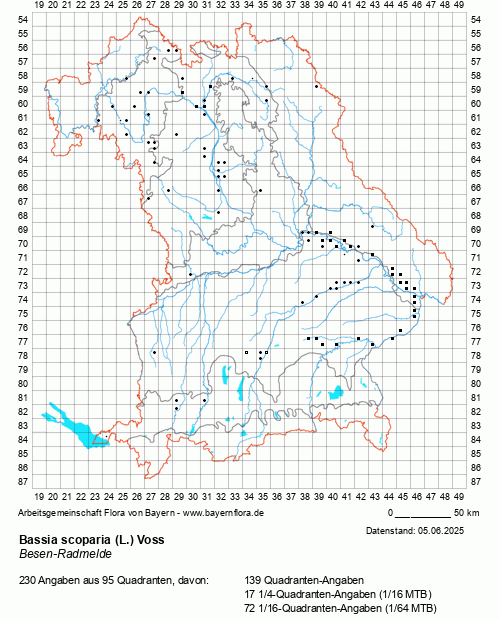 Die Verbreitungskarte zu Bassia scoparia (L.) Voss wird geladen ...