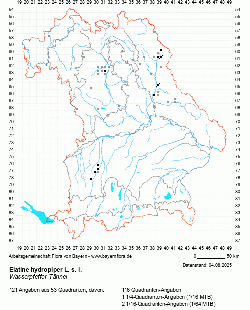 Die Verbreitungskarte zu Elatine hydropiper L. s. l. wird geladen ...