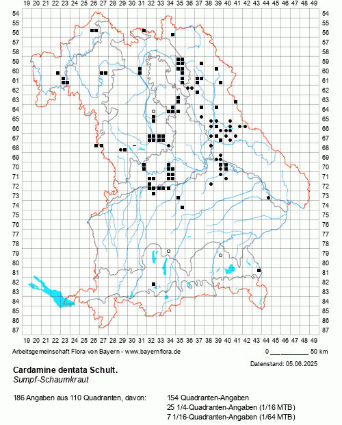 Die Verbreitungskarte zu Cardamine dentata Schult. wird geladen ...