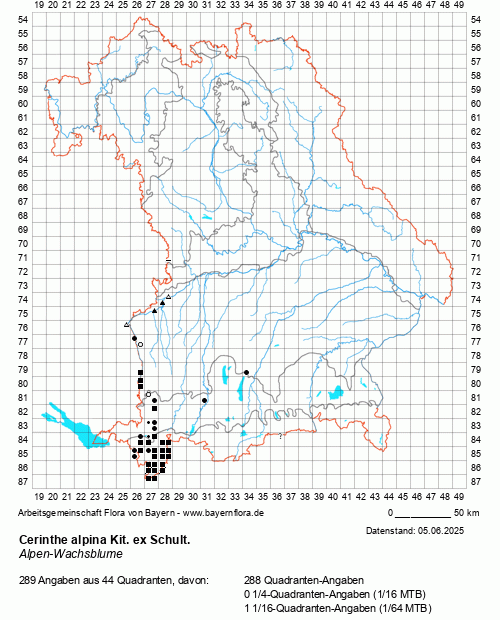 Die Verbreitungskarte zu Cerinthe alpina Kit. ex Schult. wird geladen ...