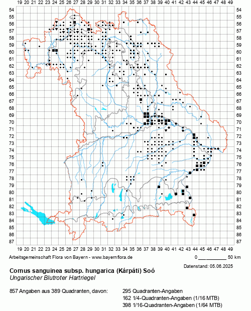 Die Verbreitungskarte zu Cornus sanguinea subsp. hungarica (Kárpáti) Soó wird geladen ...