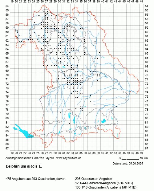 Die Verbreitungskarte zu Delphinium ajacis L. wird geladen ...
