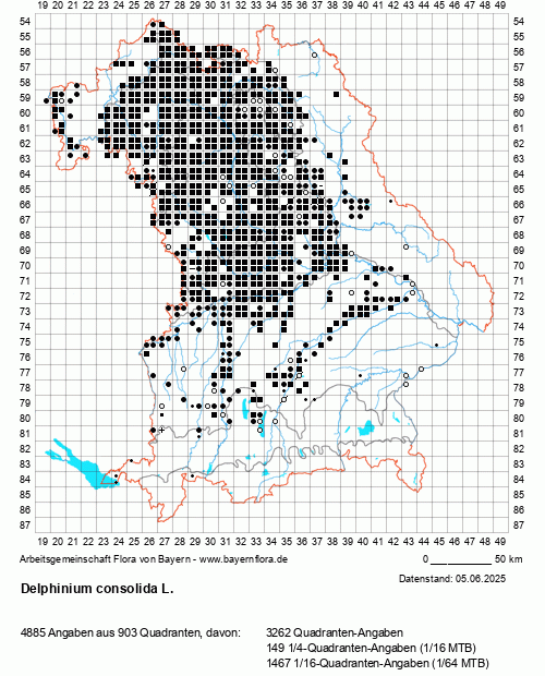 Die Verbreitungskarte zu Delphinium consolida L. wird geladen ...