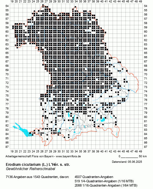 Die Verbreitungskarte zu Erodium cicutarium (L.) L