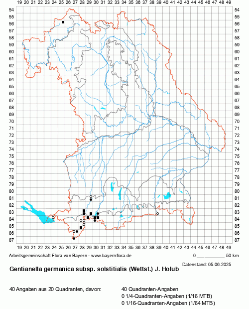 Die Verbreitungskarte zu Gentianella germanica subsp. solstitialis (Wettst.) J. Holub wird geladen ...