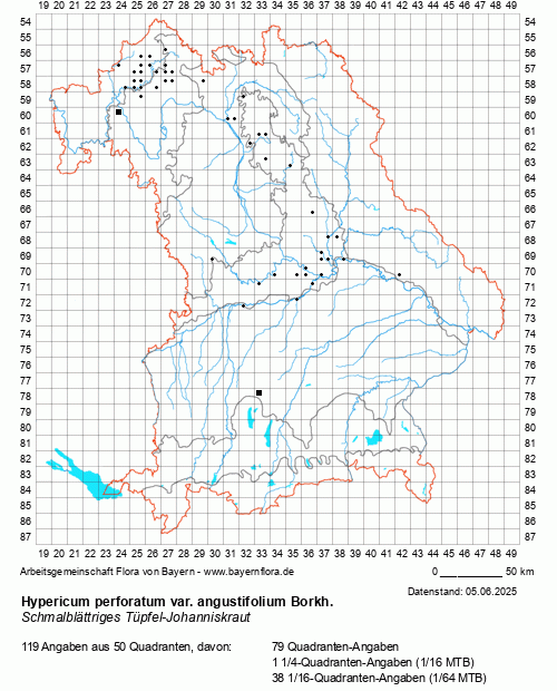 Die Verbreitungskarte zu Hypericum perforatum var. angustifolium Borkh. wird geladen ...