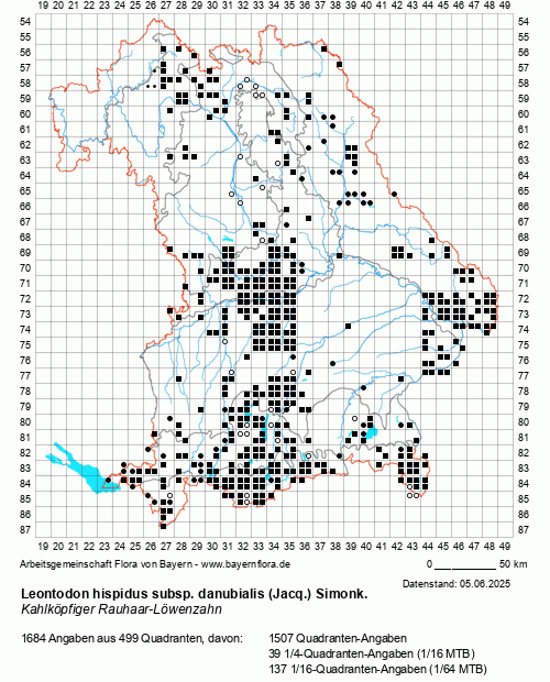 Die Verbreitungskarte zu Leontodon hispidus subsp. danubialis (Jacq.) Simonk. wird geladen ...