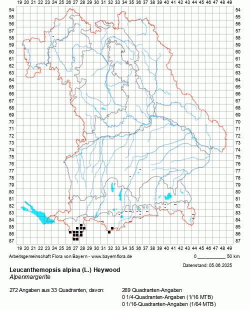 Die Verbreitungskarte zu Leucanthemopsis alpina (L.) Heywood wird geladen ...