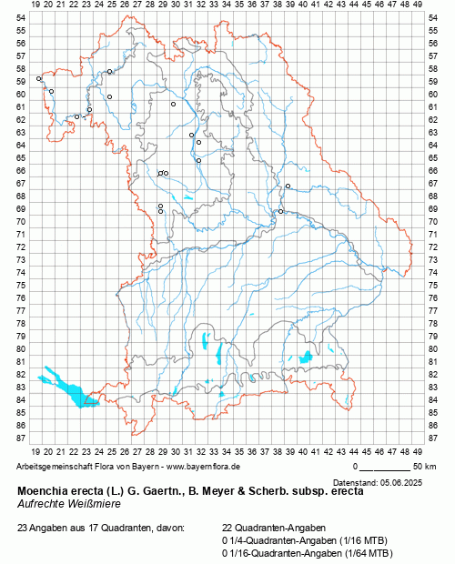 Die Verbreitungskarte zu Moenchia erecta (L.) G. Gaertn., B. Meyer & Scherb. subsp. erecta wird geladen ...