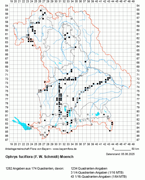 Die Verbreitungskarte zu Ophrys fuciflora (F. W. Schmidt) Moench wird geladen ...