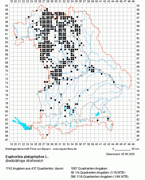 Die Verbreitungskarte zu Euphorbia platyphyllos L. wird geladen ...
