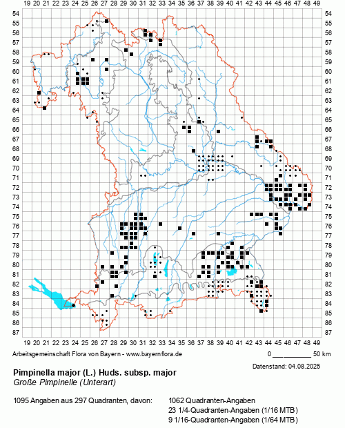 Die Verbreitungskarte zu Pimpinella major (L.) Huds. subsp. major wird geladen ...