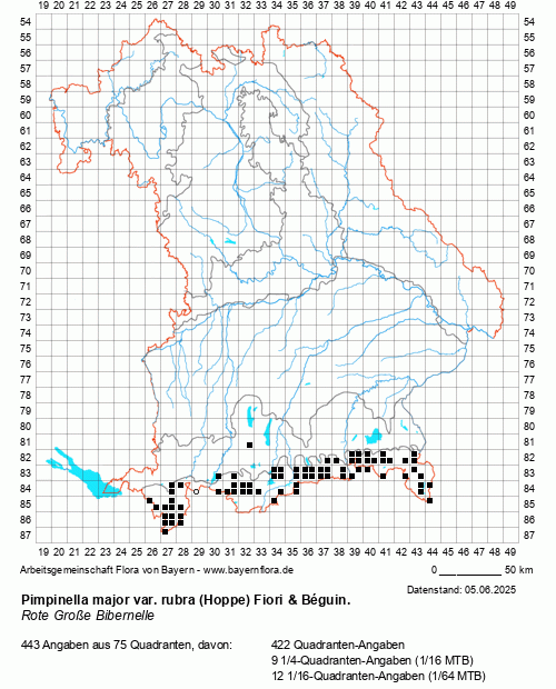 Die Verbreitungskarte zu Pimpinella major var. rubra (Hoppe) Fiori & Béguin. wird geladen ...