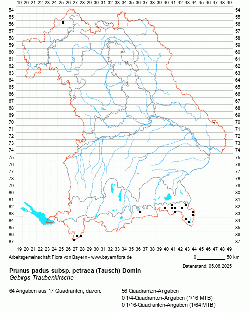 Die Verbreitungskarte zu Prunus padus subsp. petraea (Tausch) Domin wird geladen ...