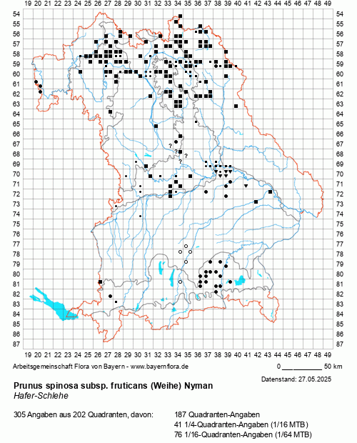 Die Verbreitungskarte zu Prunus spinosa subsp. fruticans (Weihe) Nyman wird geladen ...