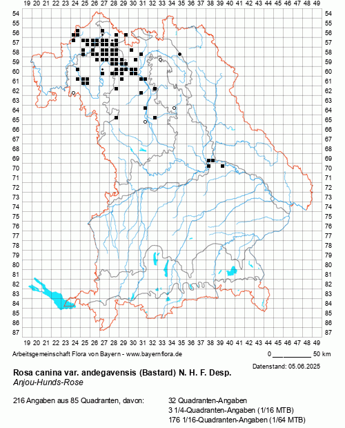 Die Verbreitungskarte zu Rosa canina var. andegavensis (Bastard) N. H. F. Desp. wird geladen ...