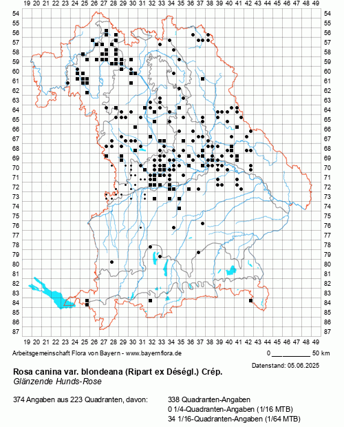 Die Verbreitungskarte zu Rosa canina var. blondeana (Ripart ex Déségl.) Crép. wird geladen ...