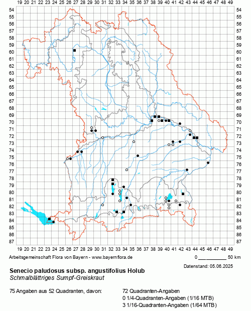 Die Verbreitungskarte zu Senecio paludosus subsp. angustifolius Holub wird geladen ...