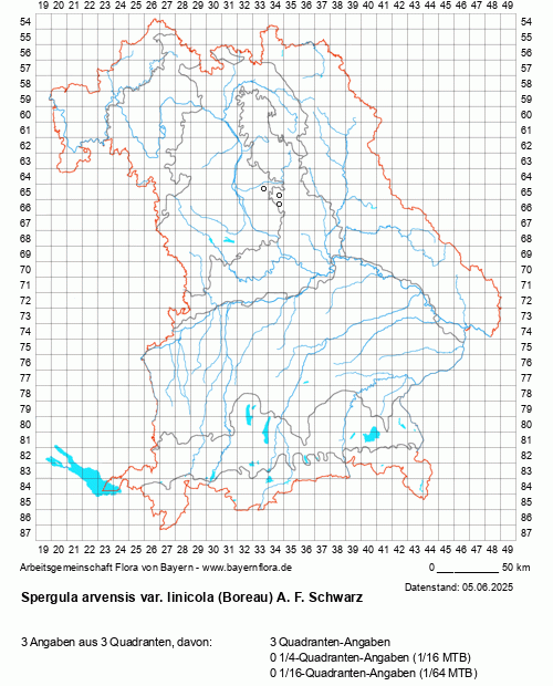 Die Verbreitungskarte zu Spergula arvensis var. linicola (Boreau) A. F. Schwarz wird geladen ...